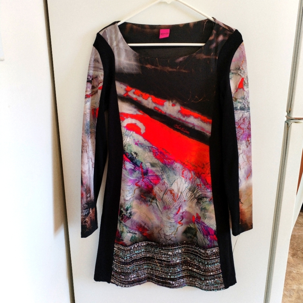 Save the Queen Abstract Multicolor Long Sleeve Dress - Picture 1 of 12